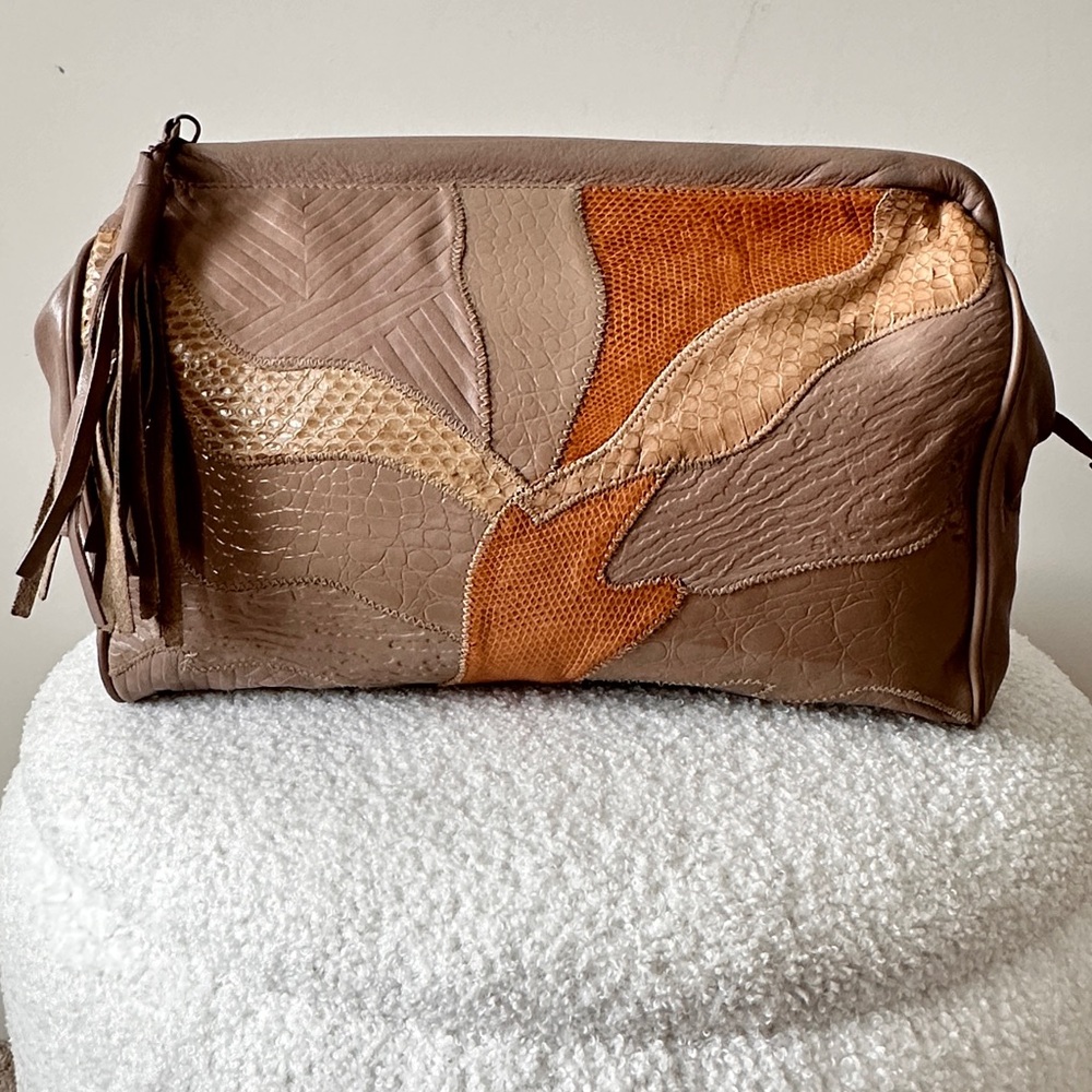 Vintage Genuine Patchwork Textured Leather Clutch… - image 1